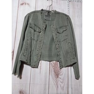 Young Fabulous & Broke Women's Distressed Open Front Denim Jacket Green Size XS